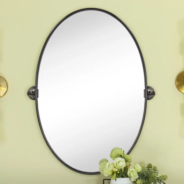 TEHOME Farmhouse Oval Oil Rubbed Bronze Metal Pivot Bathroom Vanity Mirror Tilting Vanity Mirrors 20x30"