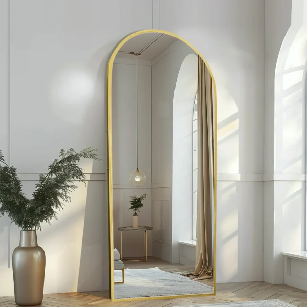 64"x21.25" Modern Arched Aluminum Alloy Frame Full Length Mirror Floor Mirror with Stand,Gold - Image 2