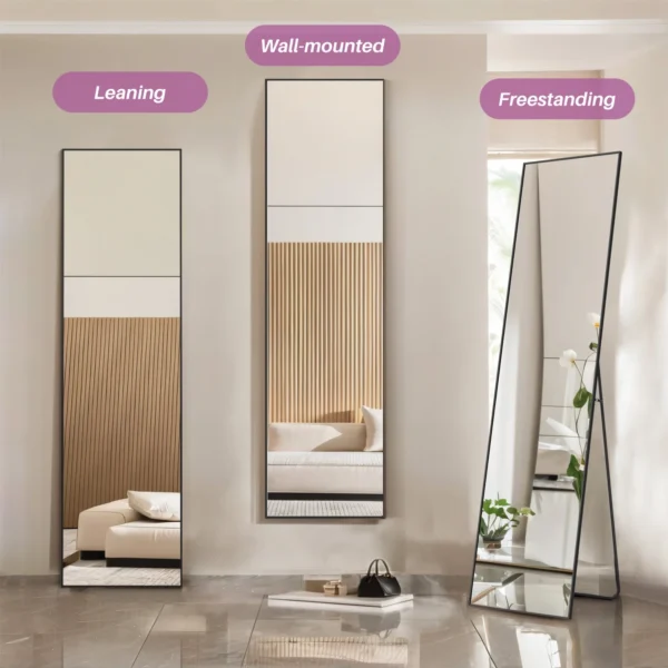 59"x16" Full Length Mirror Standing Rectangle Floor Mirrors Body Dressing Wall-Mounted Mirror, Black - Image 4