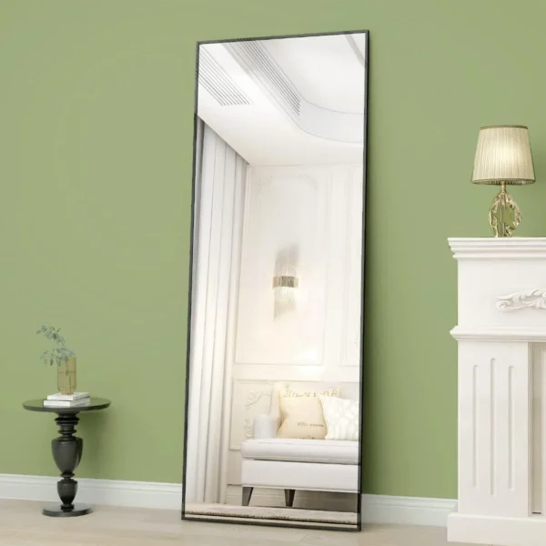 Anyrose 64"x21.1" Rectangle Full Length Mirror with Stand Frame Floor Mirror, Black - Image 5