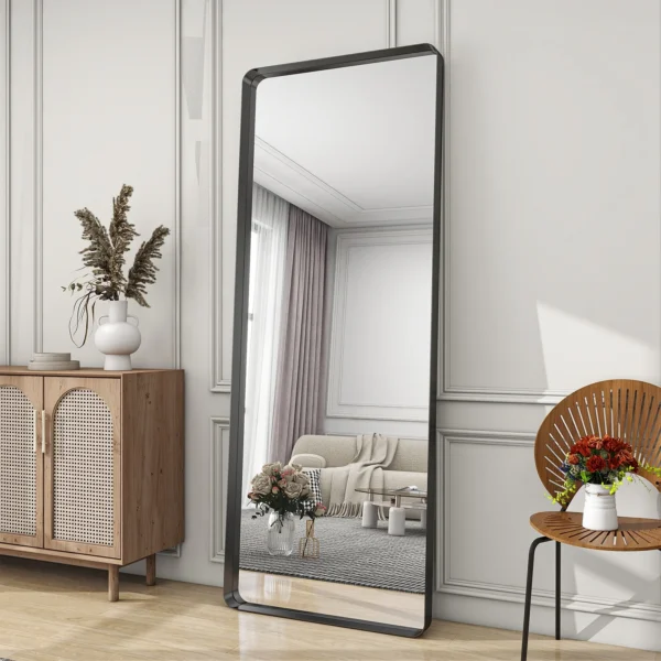 BEAUTYPEAK 30"x 71" Deep Frame Set Rounded Rectangle Bathroom Mirror Full Length Mirror, Black - Image 4