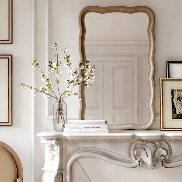 COZAYH Curved Wood Frame Accent Mirror, Farmhouse French Country Decorative Wall Mirror, Rectangle 23.5" L x 38" W, Natural - Image 4