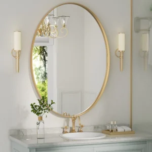 Clavies Oval Mirror for Bathroom, 24"X36" Vanity Wall Mirror, Gold Mirror with 1" deep Metal Framed