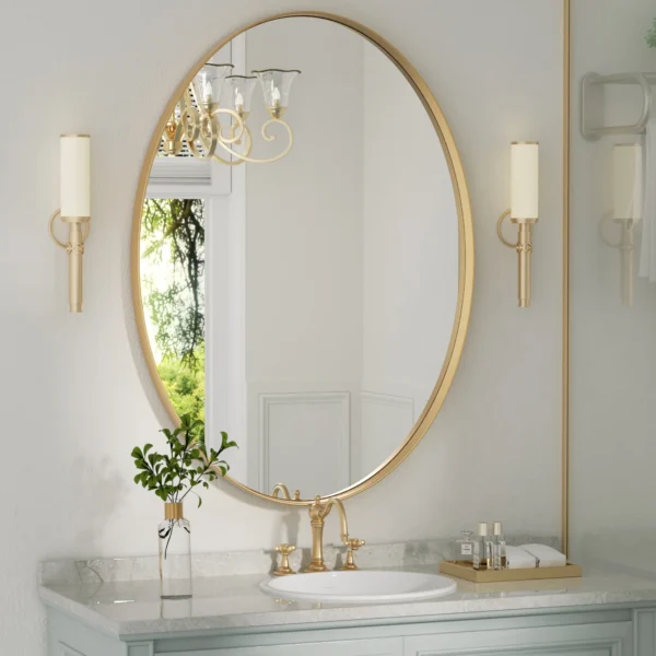 Clavies Oval Mirror for Bathroom, 24"X36" Vanity Wall Mirror, Gold Mirror with 1" deep Metal Framed