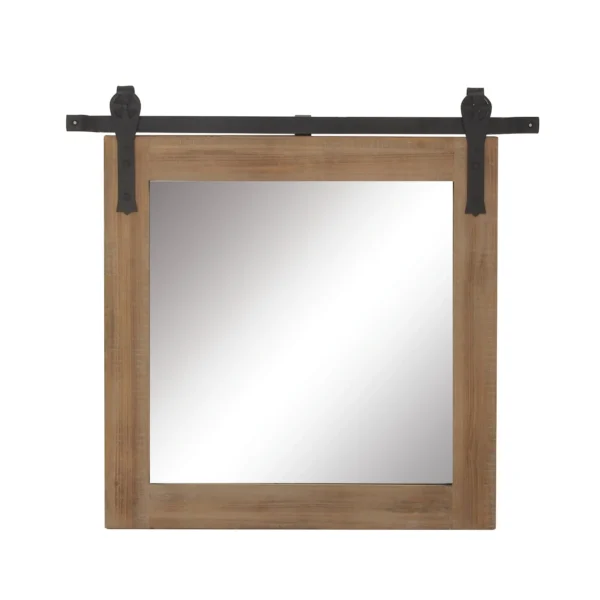 DecMode Industrial Brown Square Shaped Wall Mirror with Natural Wood Grain Pattern, 31"W x 31"H - Image 5