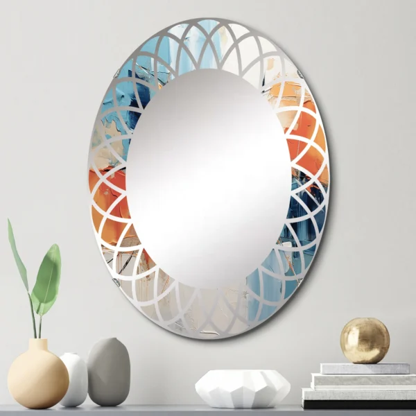 Designart "Harmonious Abstraction III" Abstract Collages Round Wall Mirror - Abstract Oval Mirror