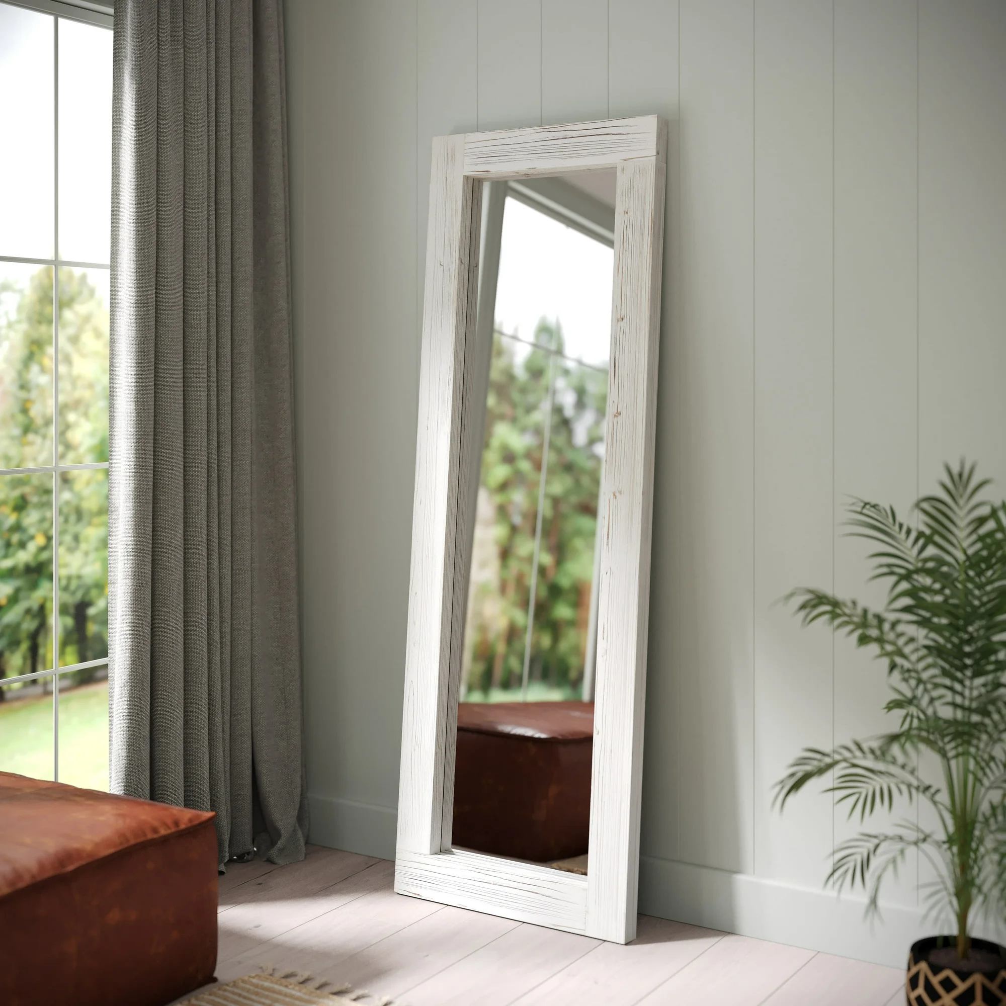 Emma + Oliver Rustic Solid Wood 22"x65" Full Length Floor Mirror, Wall Mounted or Wall Leaning, White Wash - Image 5