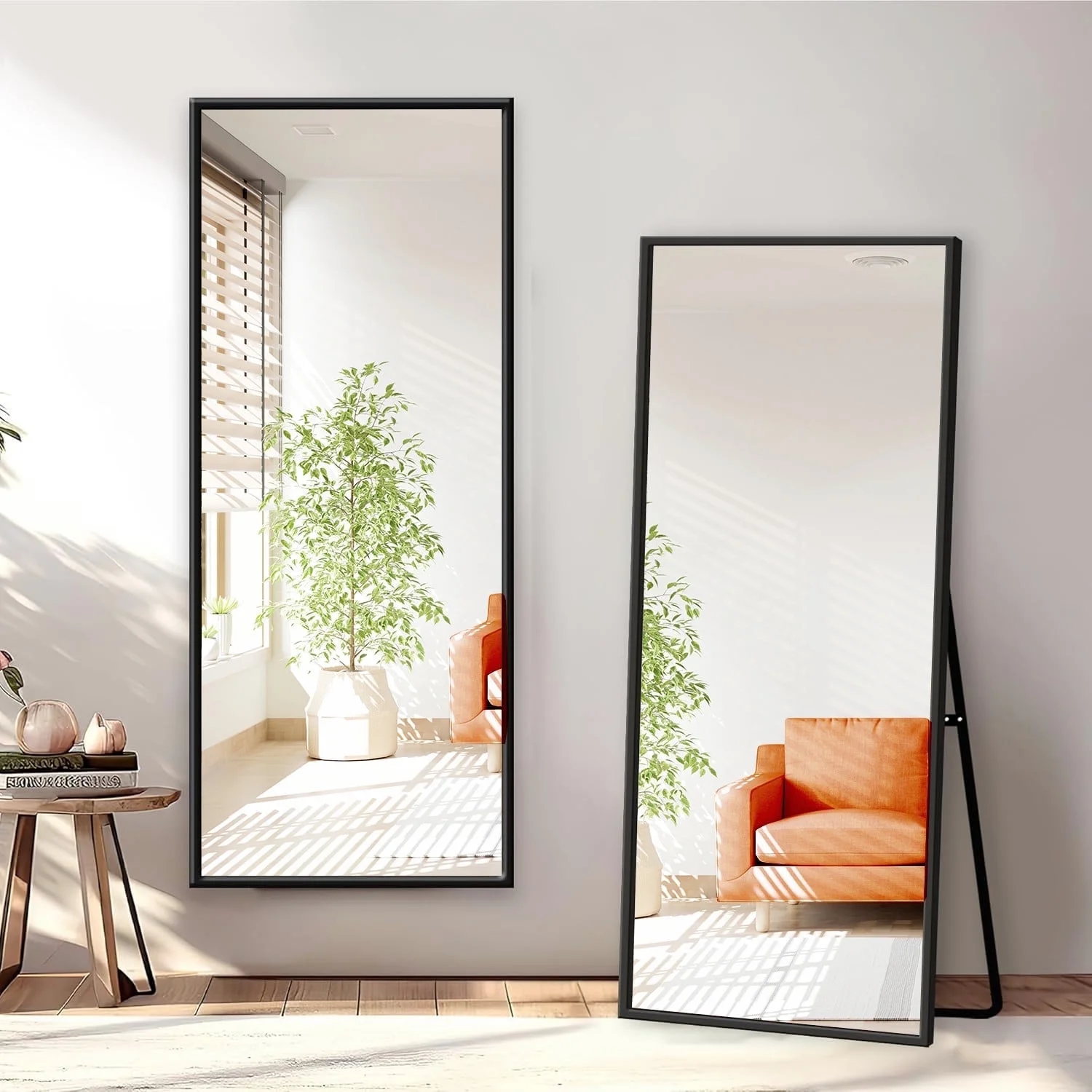 Full Length Mirror 59"x16" Rectangle Full Body Floor Mirror with Stand Wall-Mounted Mirror for Bedroom & Doors,Black