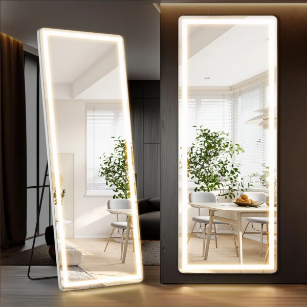 Full Length Mirror with LED Lights Rectangle 64"*21" Full Body Floor Mirror with Stand Wall Mounted