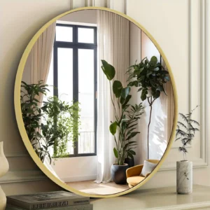 JOINSUN 30 Inch Round Mirror, Gold Metal Frame Circle Mirror, Wall Mirror for Entryway, Bathroom, Vanity, Living Room