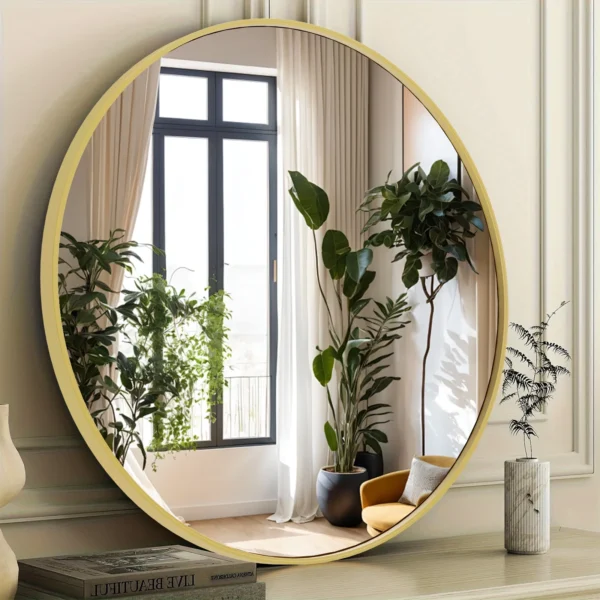 JOINSUN 30 Inch Round Mirror, Gold Metal Frame Circle Mirror, Wall Mirror for Entryway, Bathroom, Vanity, Living Room