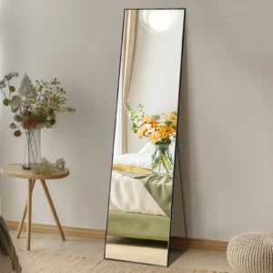 Gianna 59"x16" High-Quality Full Length Mirror, Aluminum Alloy Frame Ensures Stability, Standing Design for Bedroom, Black