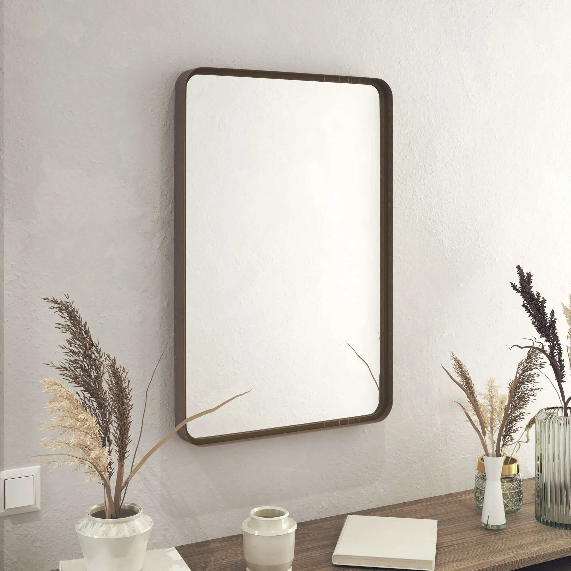 HBCY Creations 20" x 30" Brushed Bronze Mirror for Wall - Sturdy Metal Framed Mirror - Rectangle Mirror with Metal Frame for Bathroom, Entryway, Living Room & More! - Image 9