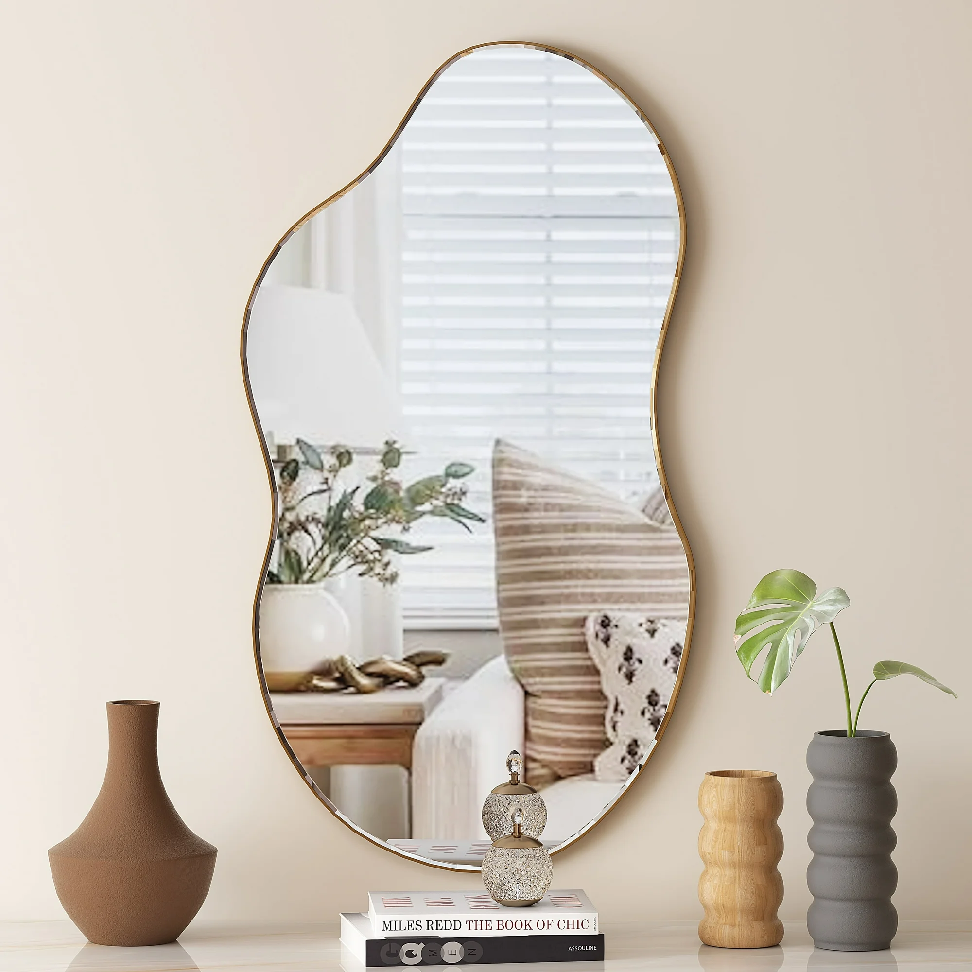 Irregular Mirror for Wall, Novelty Cloud Shaped Wall Mirror Asymmetrical Wall Mirror for Living Room Entryway 22"x36"