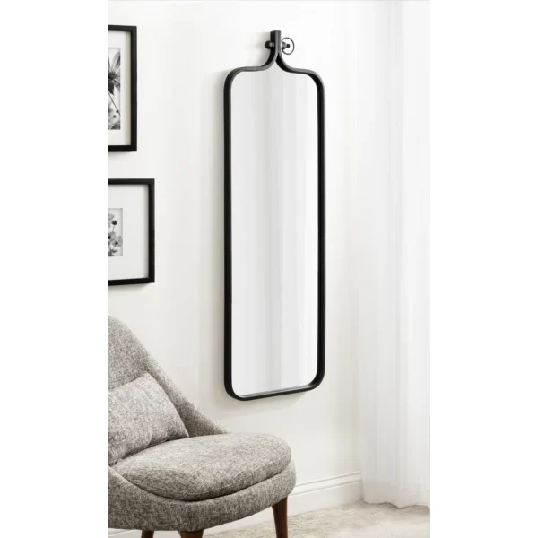 Kate and Laurel Yitro Modern Rectangle Panel Mirror, 16 x 48, Black, Decorative Industrial Full-Length Mirror for Bathroom Wall Decor