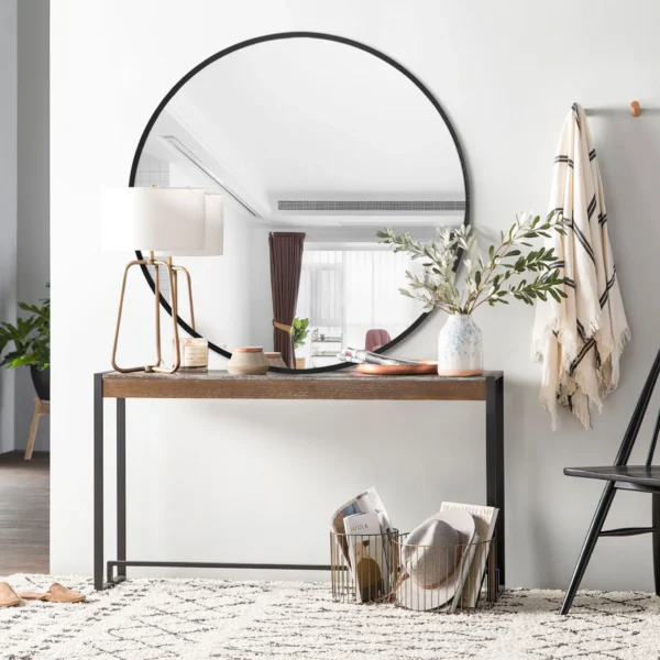 36" Home Decorative Aluminum Alloy Frame Round Wall Mounted Mirror,Black