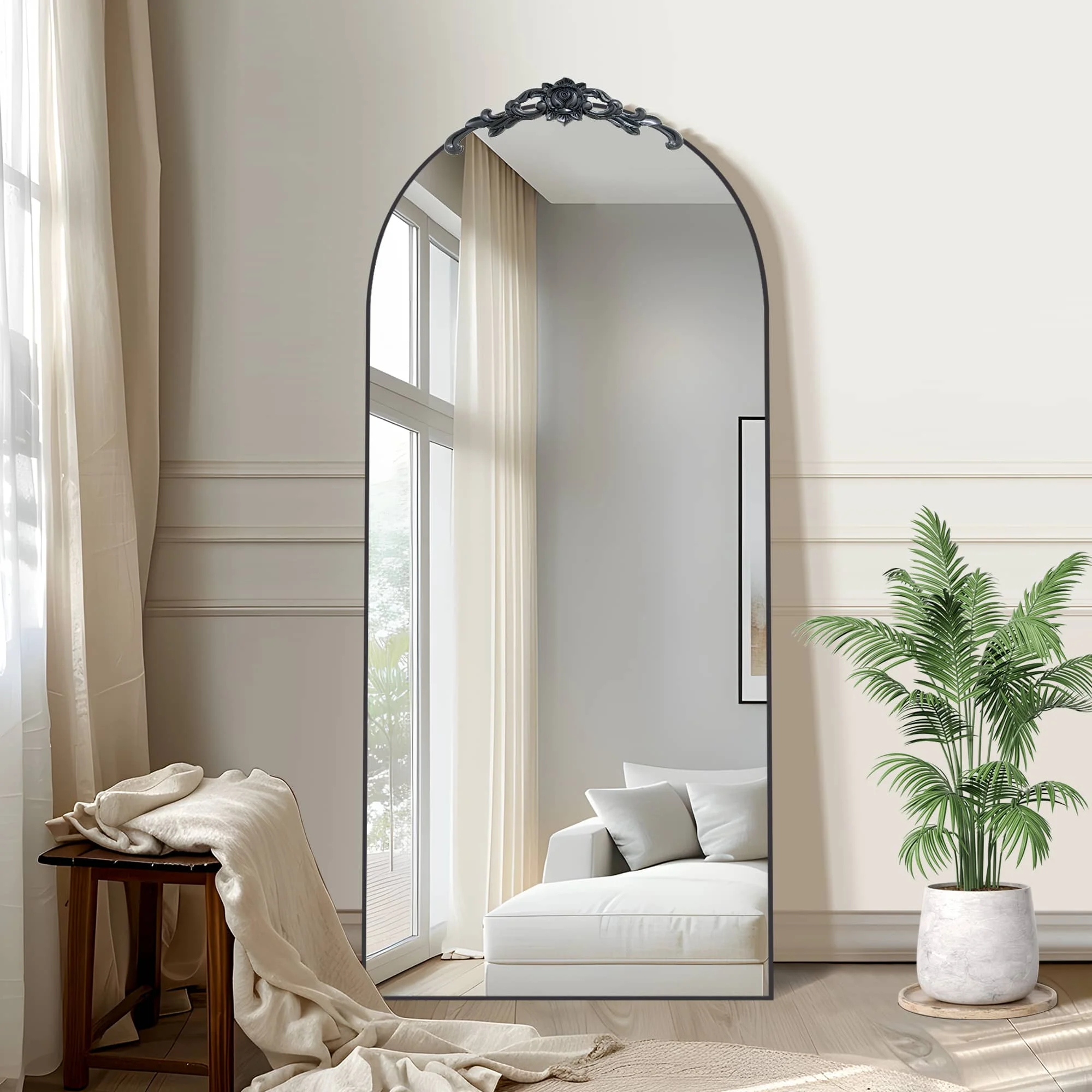71x32 Modern Wood Frame Arched Full Length Mirror Oversize Mirror Floor Mirror,Black - Image 6