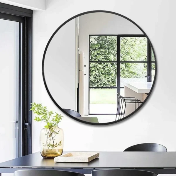 POSHIONS 35" Circle Round Wall Mounted Mirror Aluminum Alloy Framed Mirror,Black