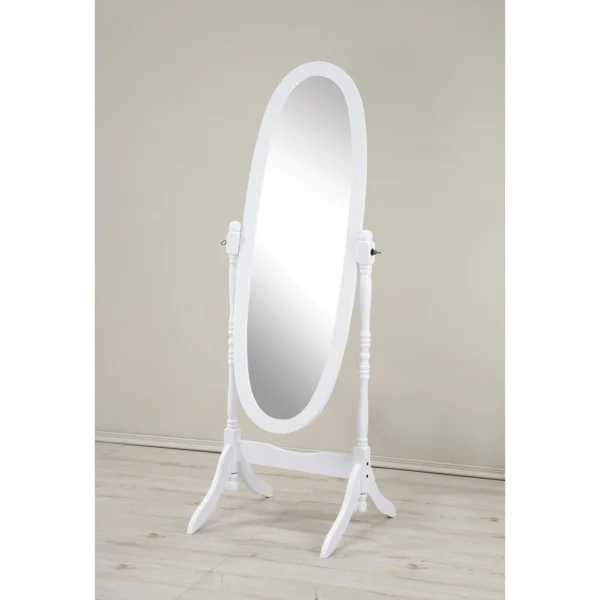 Roundhill Furniture Traditional Queen Anna Style Wood Floor Cheval Mirror, White Finish - Image 3