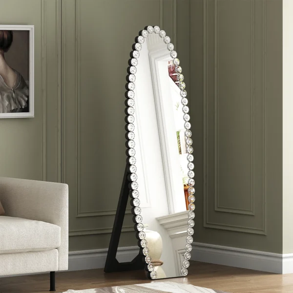 SHYFOY Oval Jeweled Floor Mirror Accent Crystal Full Length Mirror - Image 7