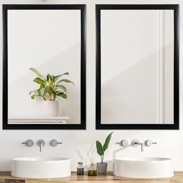 SuperDeal 36" x 24" Rectangle Wall Mirror HD Imaging Makeup Black Premium Plastic Frame, 2pcs - Image 9