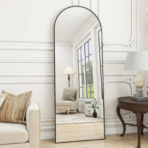 VLUSH 64"x21" Arched Full Length Mirror, Standing Floor Mirror Hanging or Leaning, Wall Mirror Aluminum Thin Frame for Bedroom (Black)