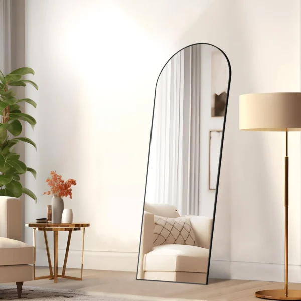 ZUNMOS 64"x21" Arched Full Length Mirror Rectangle Free Standing Wall Mounted Leaning Hanging Floor Mirrors, Black