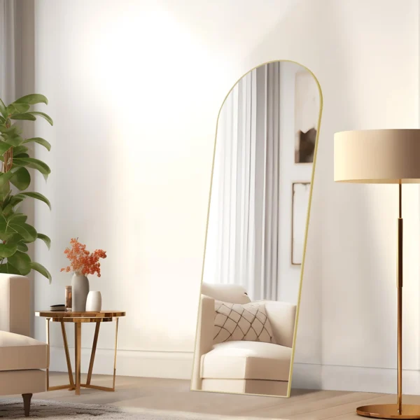 ZUNMOS 64"x21" Arched Full Length Mirror Rectangle Free Standing Wall Mounted Leaning Hanging Full body Mirrors, Gold - Image 7