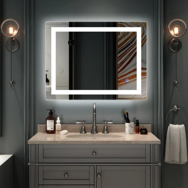 Zimtown Touch LED Bathroom Mirror Rectangle Light Strip Lighted Mirror 32x24 Silver