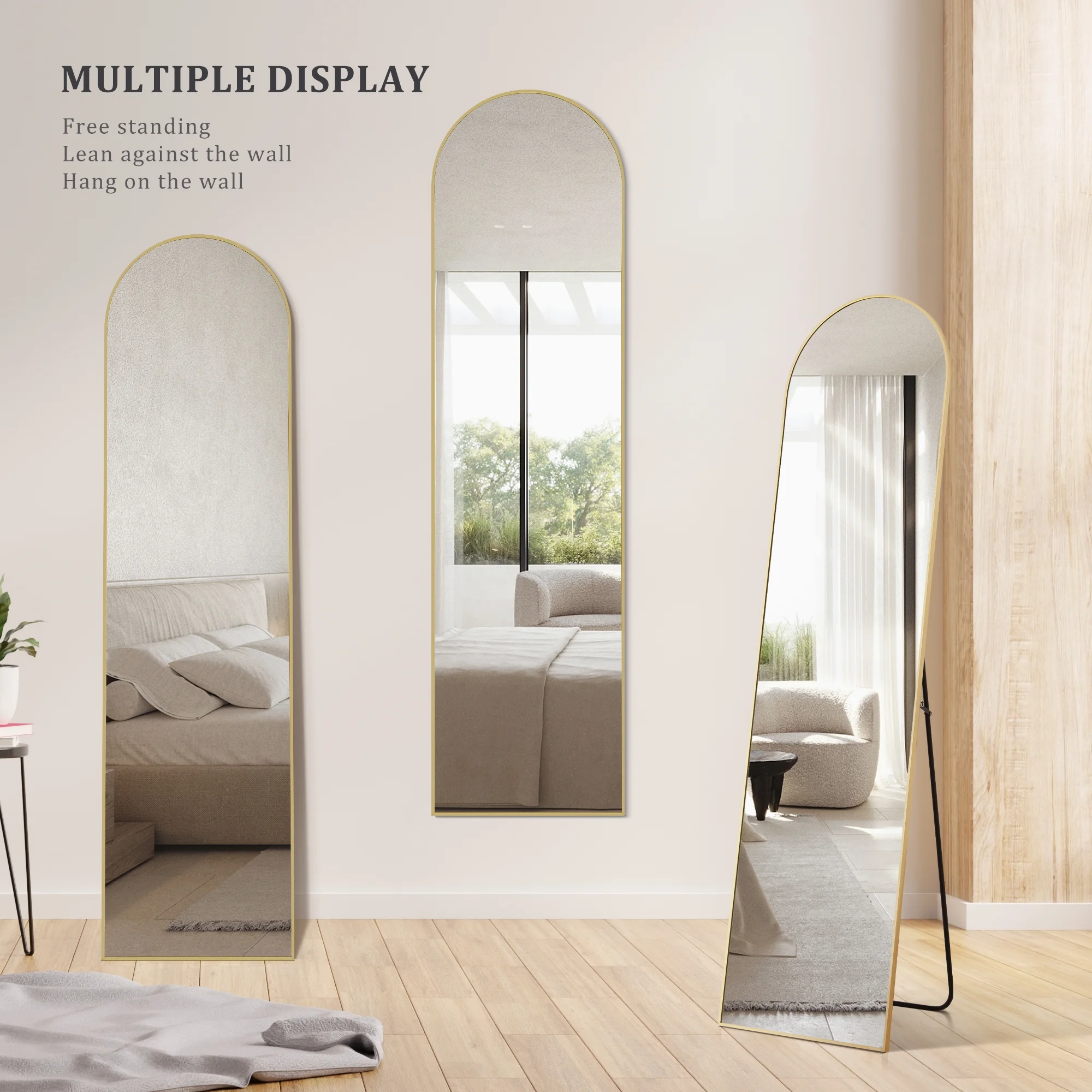 JOINSUN 59"x16" Arched Full Length Mirror with Aluminum Alloy Frame for Bedroom,Standing Full Body Mirror,Gold - Image 2