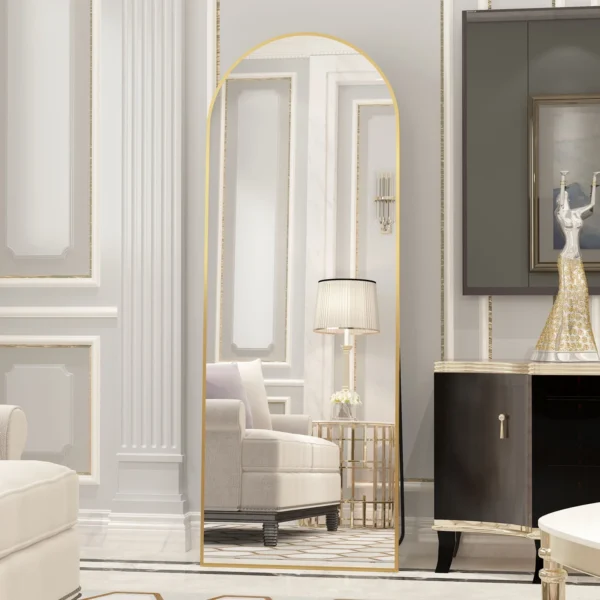 RACHMADES Arched Mirror Full Length 65"x22", Arch Gold Mirror with Stand Large Floor Mirror, Full Body Mirror Standing Bedroom Mirror Wall Mirror - Image 4