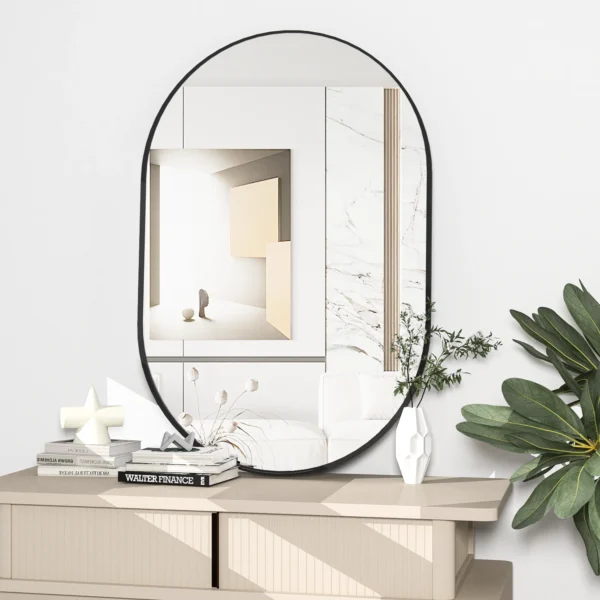 CISTEROMAN Oval Bathroom Mirror Capsule Wall Vanity Mirror, 24"x36" Pill Mirrors Wall Mounted Mirror, Large Modern Mirror with Black - Image 4