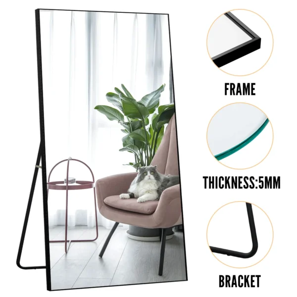 MAYEERTY 71"x32" Rectangle Oversized Full Length Mirror Aluminum Alloy Framed Floor Mirror with Bracket, Black - Image 3