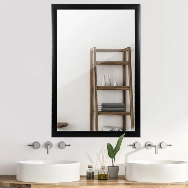 SuperDeal 36" x 24" Rectangle Wall Mirror HD Imaging Makeup Black Premium Plastic Frame, 2pcs - Image 7