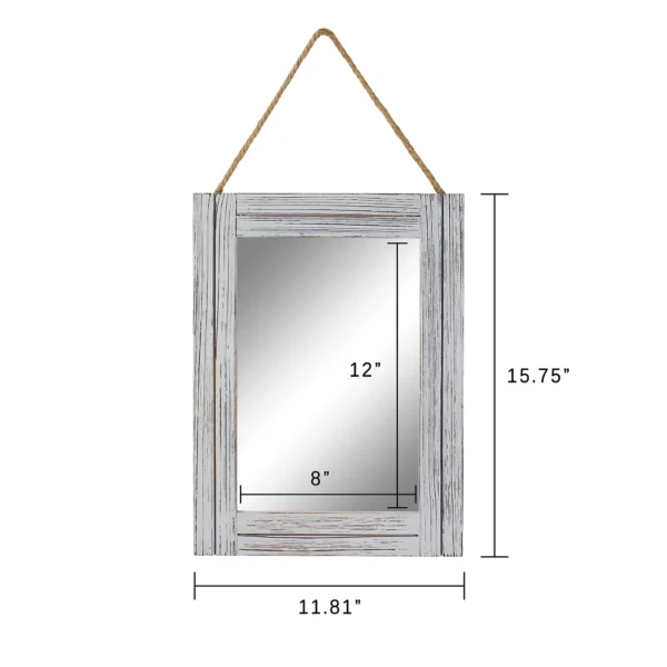 Arikago 12 x 16 in Wall Decorative Mirror, Rustic Wood Frame Rectangular Mirror with Hanging Rope for Entryway, Bedroom, Guest Bathroom, Living Room, Bedroom - Grey - Image 4