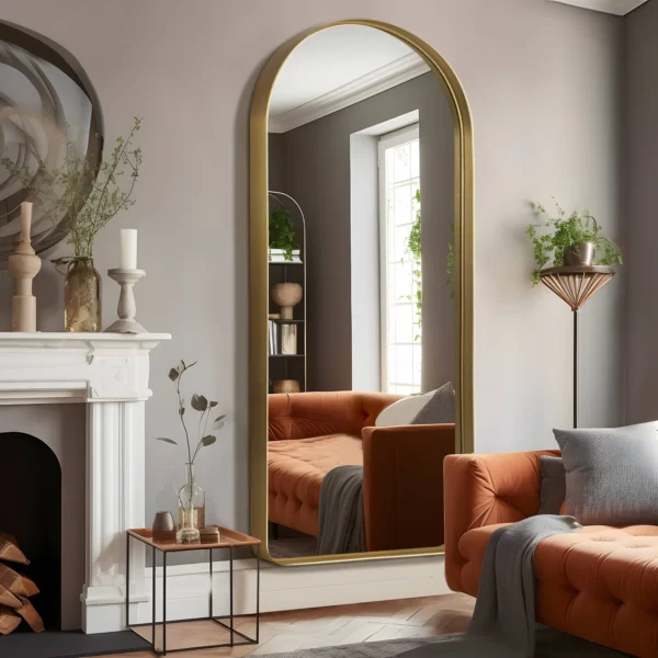 MAYEERTY 71" × 32" Arched Full Length Mirror Aluminium Alloy Floor Mirror, Gold - Image 3