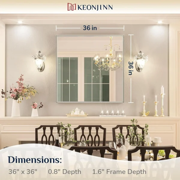 Keonjinn Brushed Nickel Mirror for Bathroom 36” x 36” Silver Wall-Mounted Rectangle Vanity Mirror Metal Frame Modern Mirror(Horizontal/Vertical) - Image 4