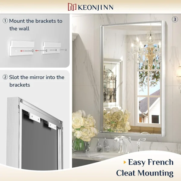Keonjinn Brushed Nickel Mirror for Bathroom 36” x 36” Silver Wall-Mounted Rectangle Vanity Mirror Metal Frame Modern Mirror(Horizontal/Vertical) - Image 5