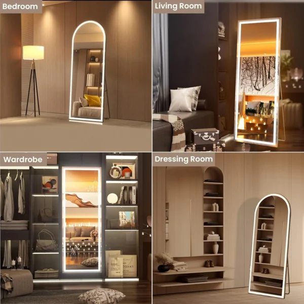Swafrrt 57"x18" Rectangle LED Full Length Mirror, Black Frame Lighted Floor Standing Mirror with Dimmable & 3 Color Lighting for Bedroom Cloakroom - Image 5