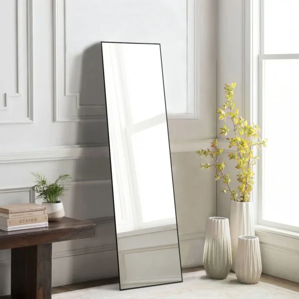 Gianna 59"x16" High-Quality Full Length Mirror, Aluminum Alloy Frame Ensures Stability, Standing Design for Bedroom, Black - Image 7