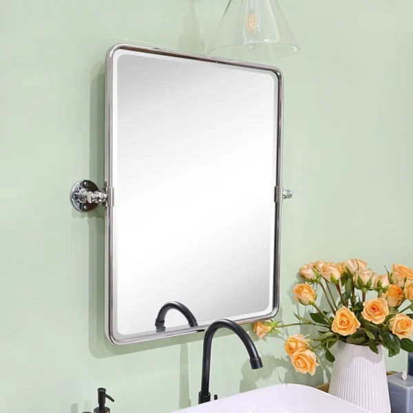 TEHOME Farmhouse Pivot Rectangle Bathroom Mirror Chrome Metal Framed Tilting Beveled Vanity Mirrors 20x24"