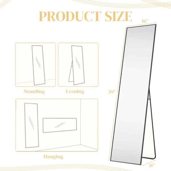 59"x16" Full Length Mirror Standing Rectangle Floor Mirrors Body Dressing Wall-Mounted Mirror, Black - Image 8