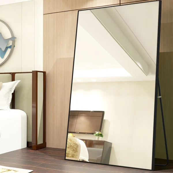 MAYEERTY 71"x32" Rectangle Oversized Full Length Mirror Aluminum Alloy Framed Floor Mirror with Bracket, Black