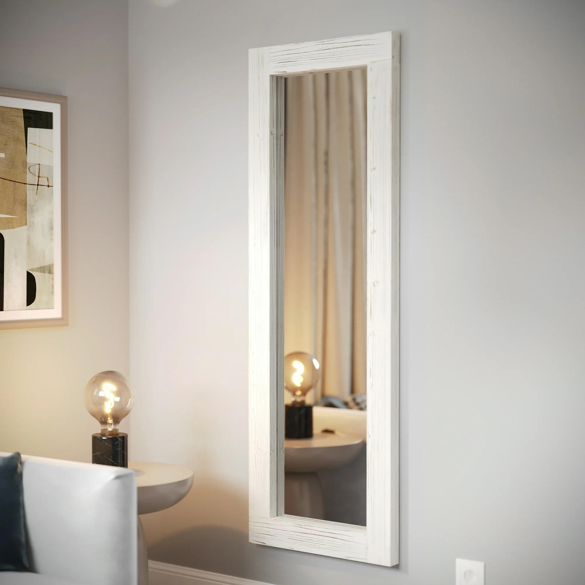 Emma + Oliver Rustic Solid Wood 22"x65" Full Length Floor Mirror, Wall Mounted or Wall Leaning, White Wash