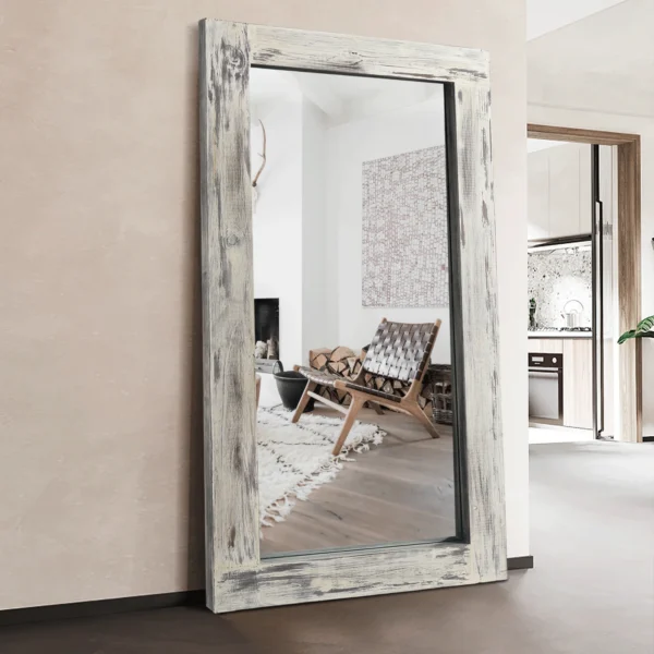 71"x32" Modern Rectangle Wood Full Length Mirror Floor Mirror without Bracket,Weathered White - Image 6