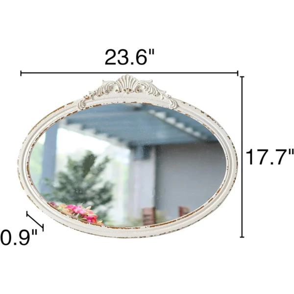 Sintosin Vintage Oval Bathroom Mirrors for Over Sink 24" x 18", Wall Hanging Antique Arendahl Mirrors for Bedroom, Horizontal Distressed White Farmhouse Wood Baroque Mirror for Living Room - Image 3