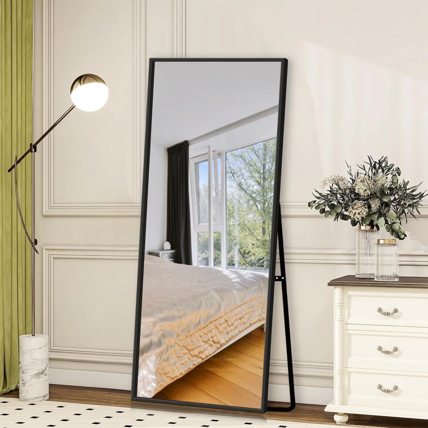 Full Length Mirror 59"x16" Rectangle Full Body Floor Mirror with Stand Wall-Mounted Mirror for Bedroom & Doors,Black - Image 5