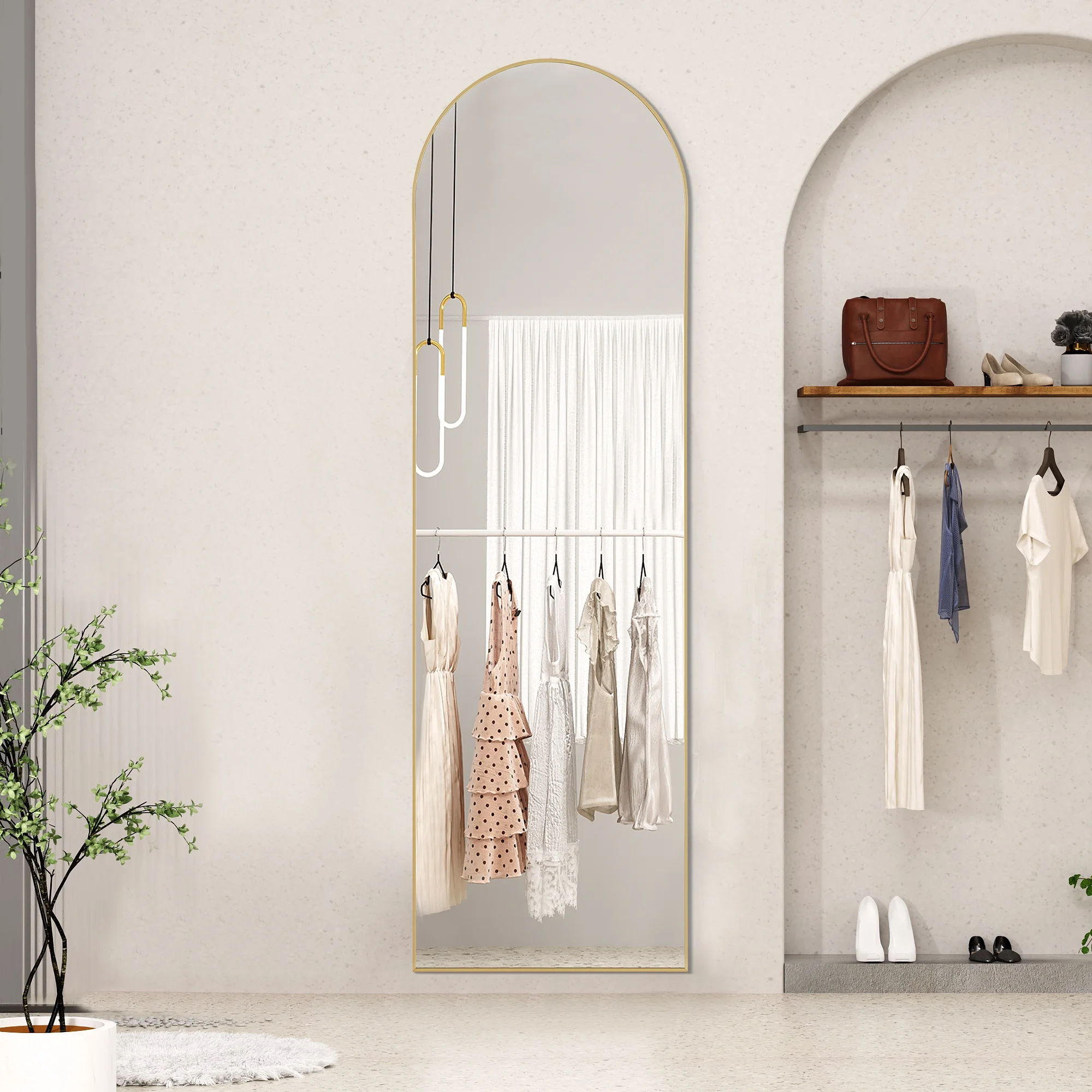 JOINSUN 59"x16" Arched Full Length Mirror with Aluminum Alloy Frame for Bedroom,Standing Full Body Mirror,Gold - Image 3