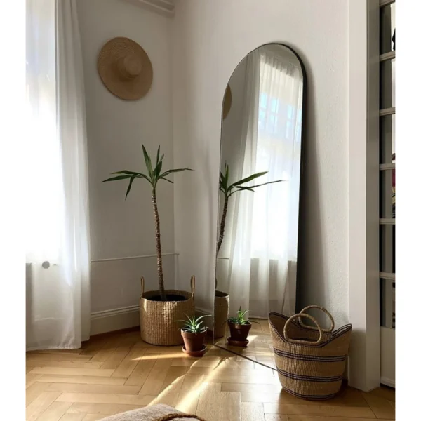 VLUSH 64"x21" Arched Full Length Mirror, Standing Floor Mirror Hanging or Leaning, Wall Mirror Aluminum Thin Frame for Bedroom (Black) - Image 4
