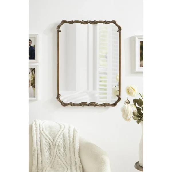 Kate and Laurel Brazelton Rounded Rectangle Ornate Traditional Mirror, 20 x 27, Gold, Ornamental Round Rectangular Classic Framed Wall Mirror - Image 2